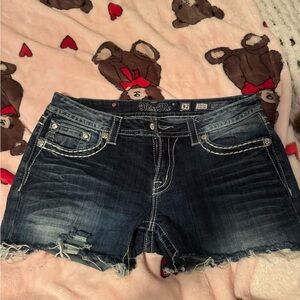 Miss Me Women's Distressed Dark Blue Jean Shorts